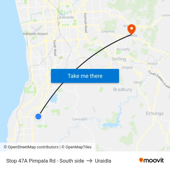 Stop 47A Pimpala Rd - South side to Uraidla map