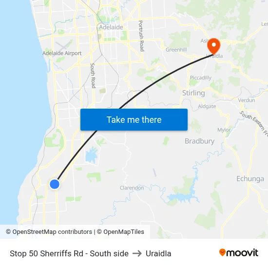 Stop 50 Sherriffs Rd - South side to Uraidla map