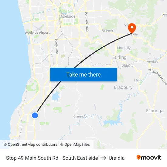Stop 49 Main South Rd - South East side to Uraidla map