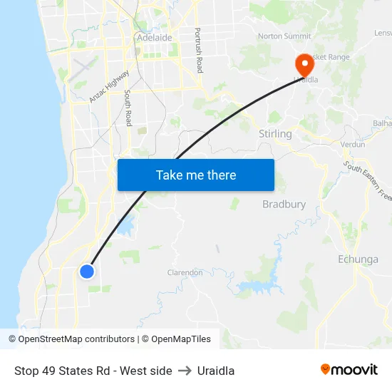 Stop 49 States Rd - West side to Uraidla map