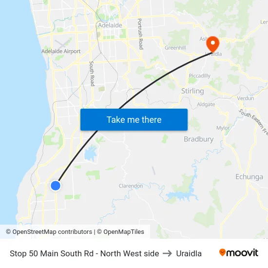 Stop 50 Main South Rd - North West side to Uraidla map