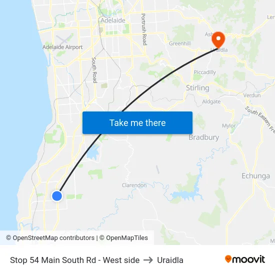 Stop 54 Main South Rd - West side to Uraidla map