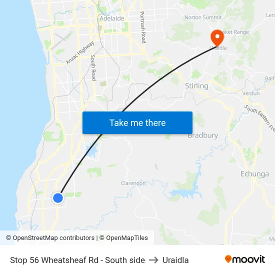 Stop 56 Wheatsheaf Rd - South side to Uraidla map