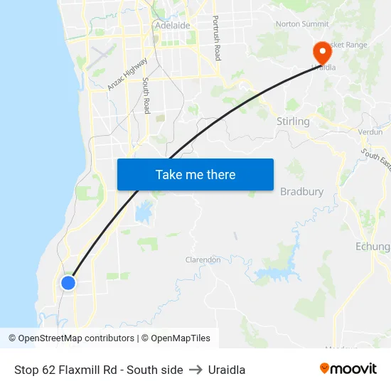 Stop 62 Flaxmill Rd - South side to Uraidla map