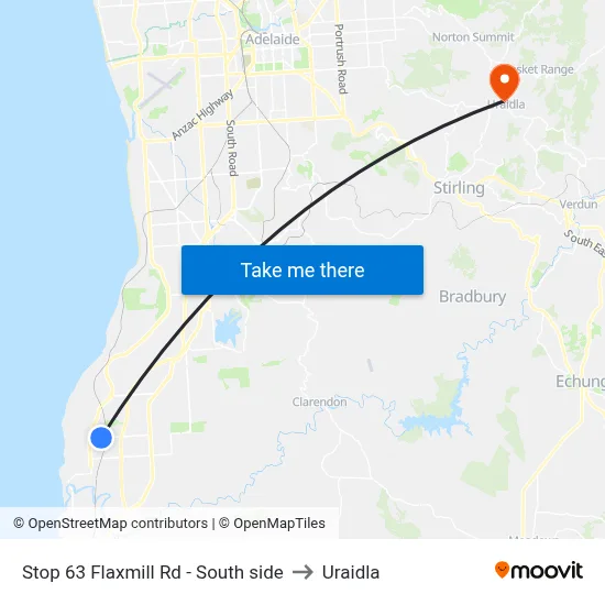Stop 63 Flaxmill Rd - South side to Uraidla map