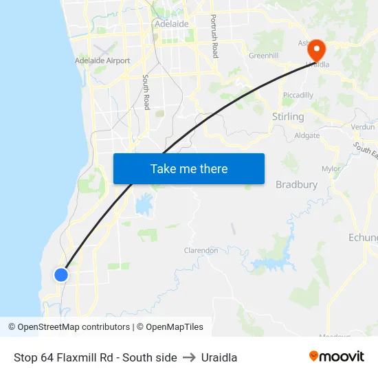 Stop 64 Flaxmill Rd - South side to Uraidla map