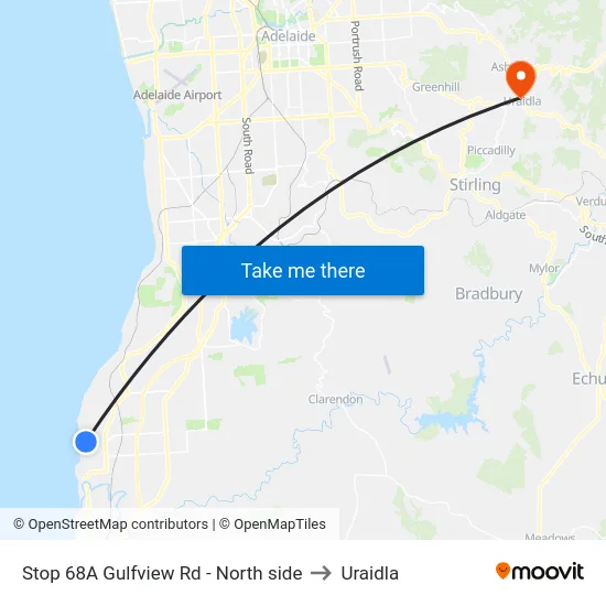 Stop 68A Gulfview Rd - North side to Uraidla map