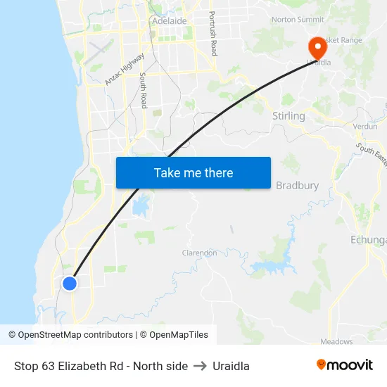 Stop 63 Elizabeth Rd - North side to Uraidla map