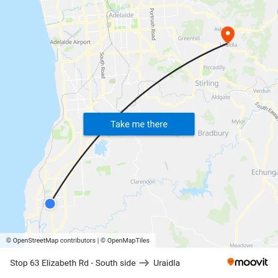 Stop 63 Elizabeth Rd - South side to Uraidla map