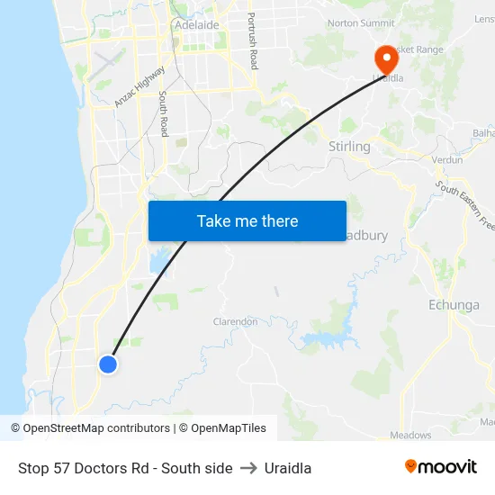 Stop 57 Doctors Rd - South side to Uraidla map