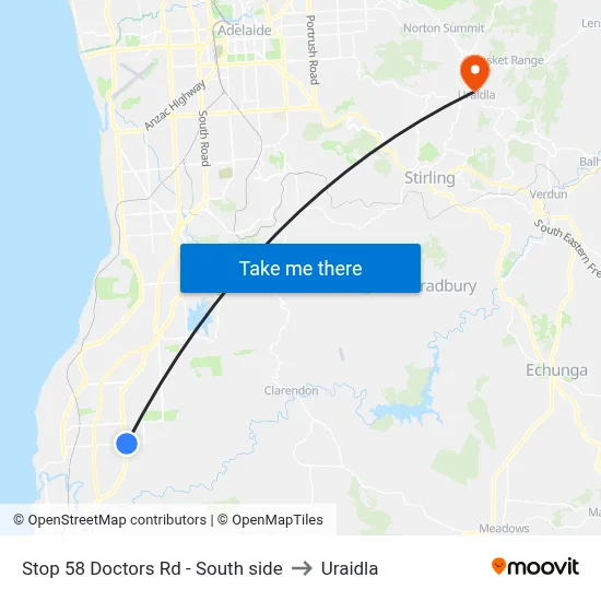 Stop 58 Doctors Rd - South side to Uraidla map