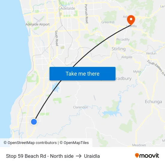 Stop 59 Beach Rd - North side to Uraidla map