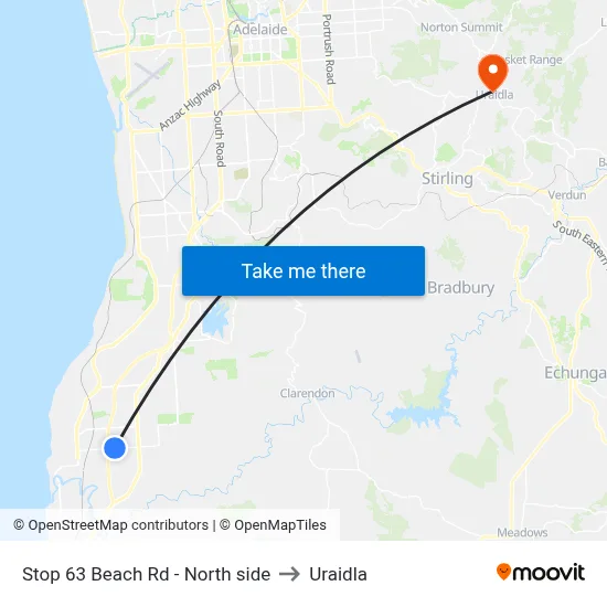 Stop 63 Beach Rd - North side to Uraidla map