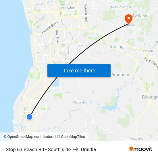 Stop 63 Beach Rd - South side to Uraidla map