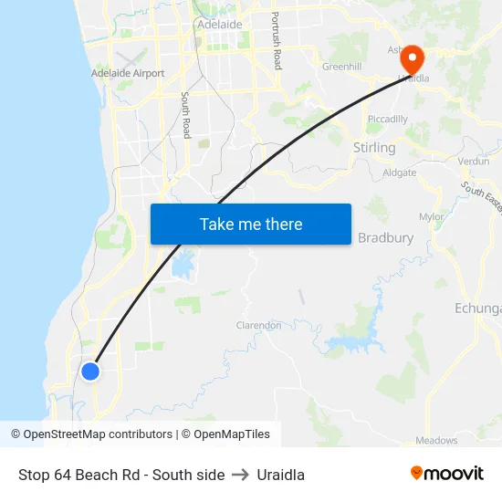 Stop 64 Beach Rd - South side to Uraidla map