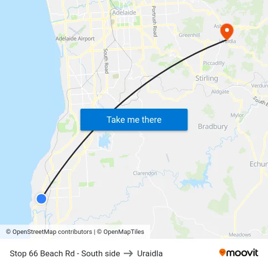 Stop 66 Beach Rd - South side to Uraidla map