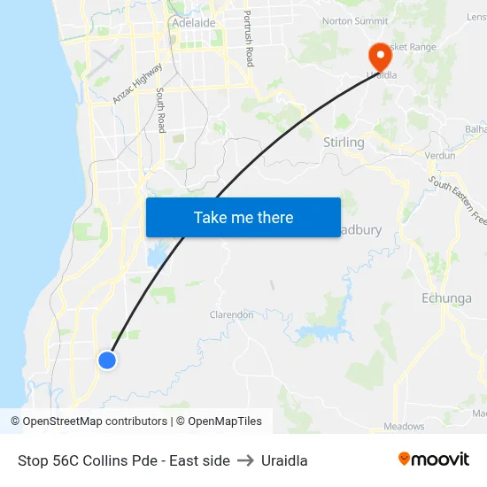 Stop 56C Collins Pde - East side to Uraidla map
