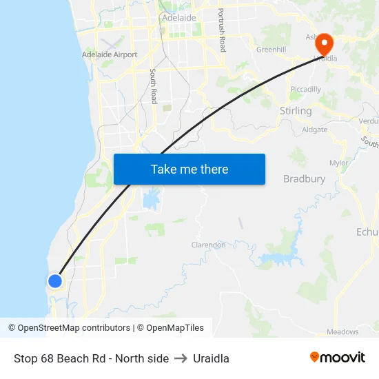Stop 68 Beach Rd - North side to Uraidla map
