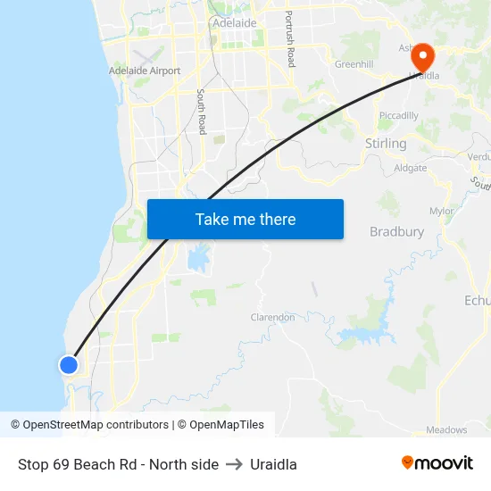 Stop 69 Beach Rd - North side to Uraidla map