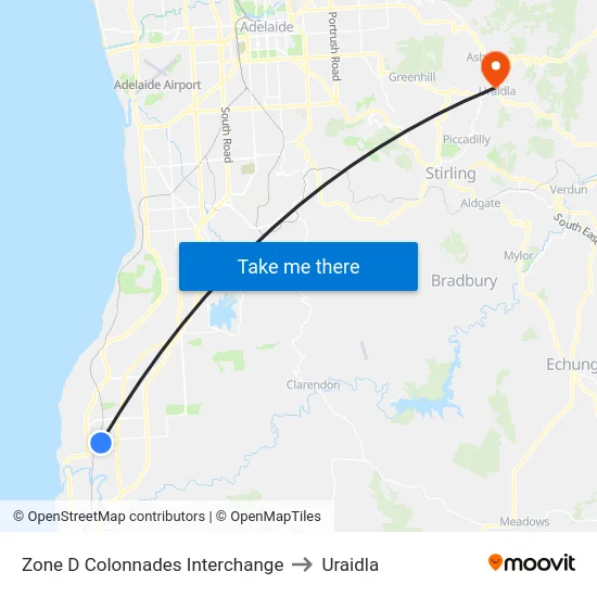 Zone D Colonnades Interchange to Uraidla map