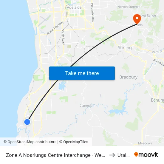 Zone A Noarlunga Centre Interchange - West side to Uraidla map