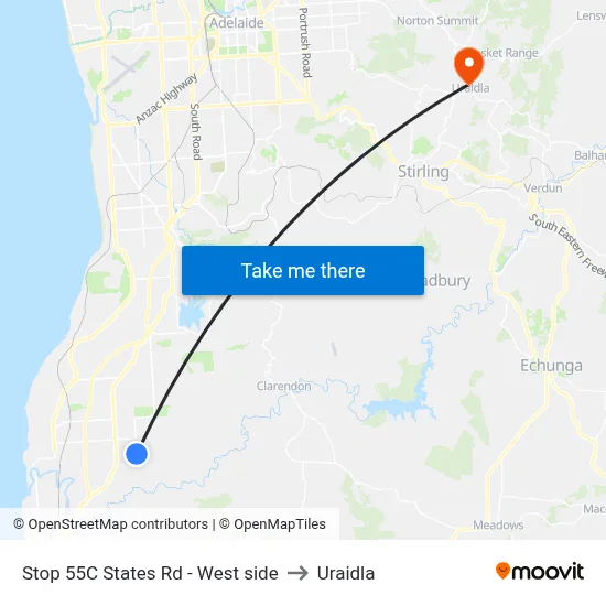 Stop 55C States Rd - West side to Uraidla map