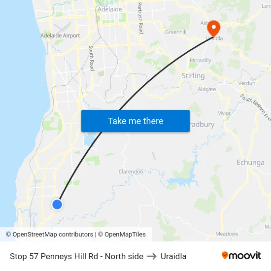 Stop 57 Penneys Hill Rd - North side to Uraidla map