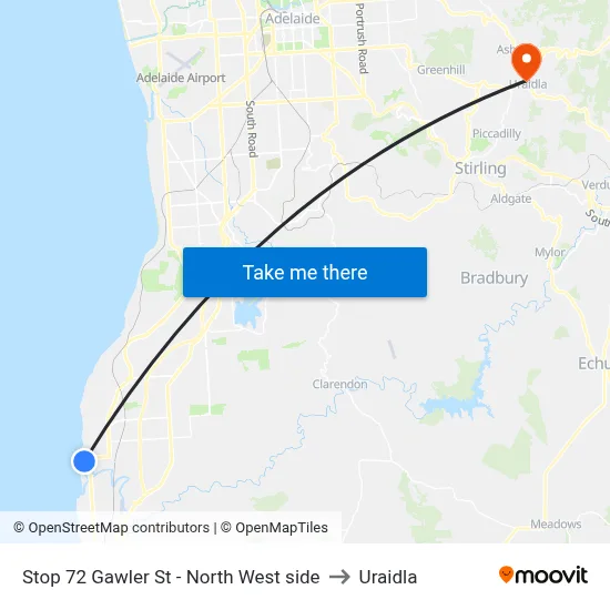Stop 72 Gawler St - North West side to Uraidla map
