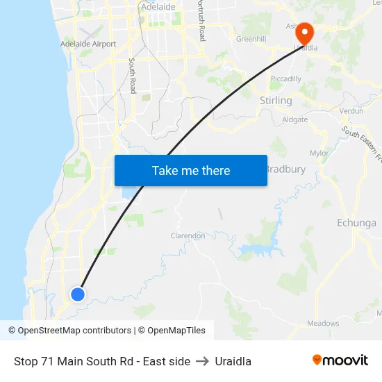 Stop 71 Main South Rd - East side to Uraidla map