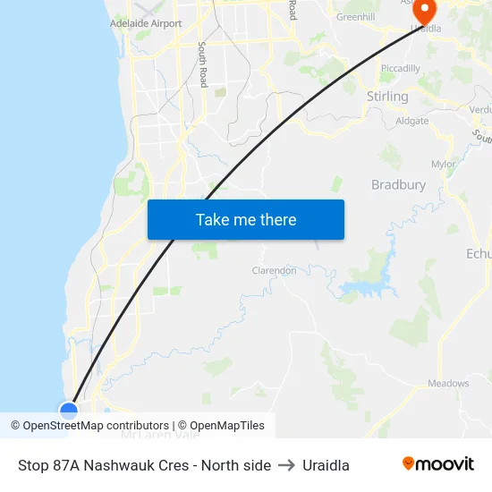 Stop 87A Nashwauk Cres - North side to Uraidla map