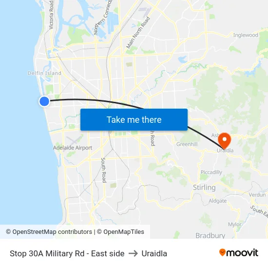 Stop 30A Military Rd - East side to Uraidla map