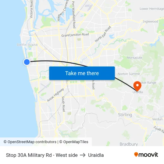 Stop 30A Military Rd - West side to Uraidla map