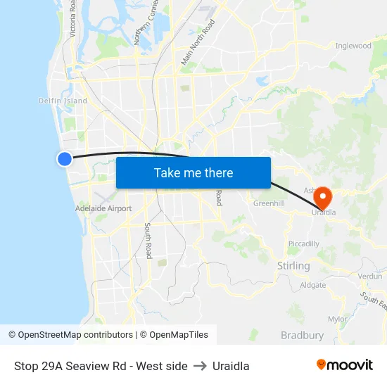 Stop 29A Seaview Rd - West side to Uraidla map