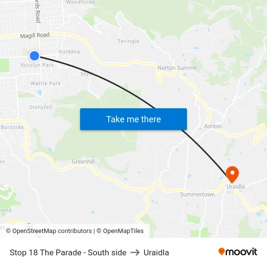 Stop 18 The Parade - South side to Uraidla map