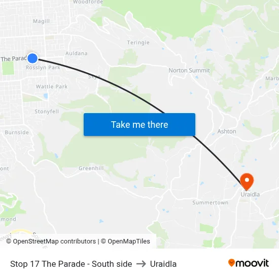 Stop 17 The Parade - South side to Uraidla map