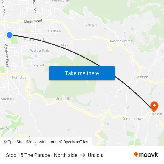 Stop 15 The Parade - North side to Uraidla map