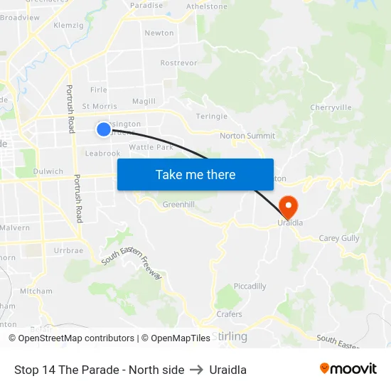 Stop 14 The Parade - North side to Uraidla map