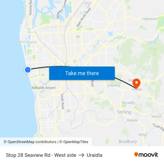 Stop 28 Seaview Rd - West side to Uraidla map