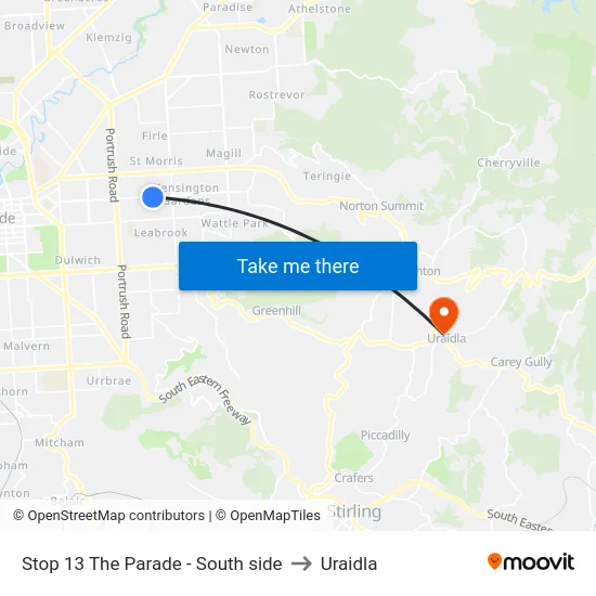 Stop 13 The Parade - South side to Uraidla map