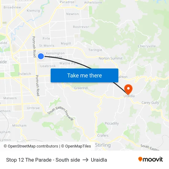 Stop 12 The Parade - South side to Uraidla map
