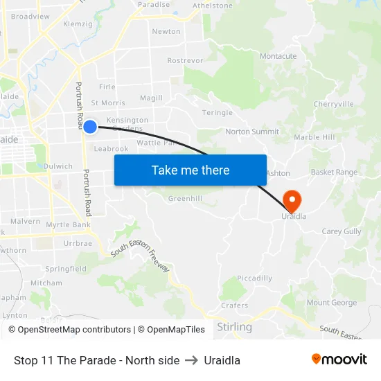 Stop 11 The Parade - North side to Uraidla map