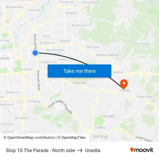 Stop 10 The Parade - North side to Uraidla map