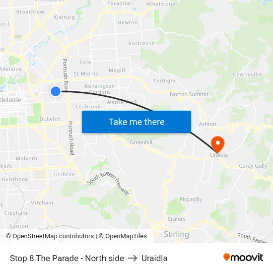 Stop 8 The Parade - North side to Uraidla map