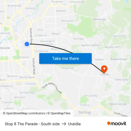 Stop 8 The Parade - South side to Uraidla map