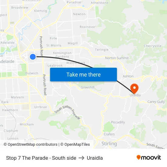 Stop 7 The Parade - South side to Uraidla map