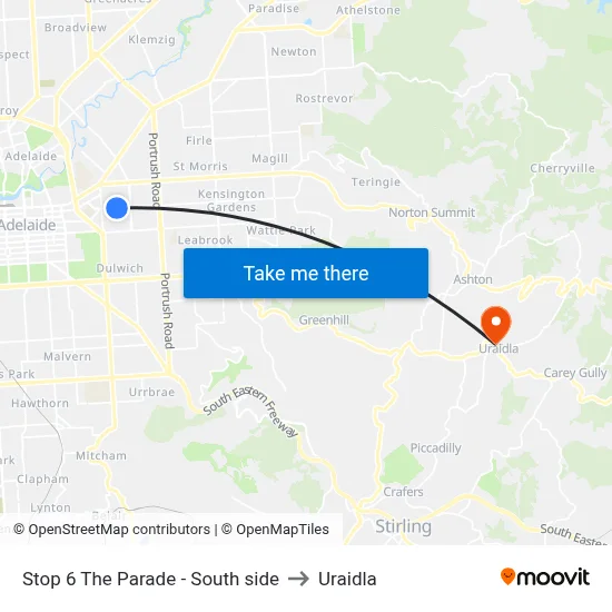 Stop 6 The Parade - South side to Uraidla map
