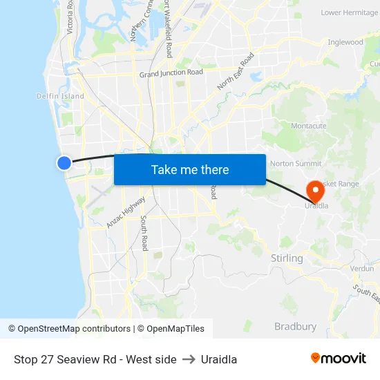 Stop 27 Seaview Rd - West side to Uraidla map