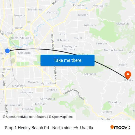 Stop 1 Henley Beach Rd - North side to Uraidla map