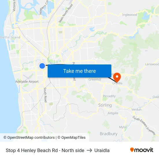 Stop 4 Henley Beach Rd - North side to Uraidla map
