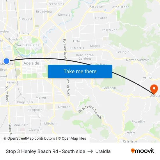 Stop 3 Henley Beach Rd - South side to Uraidla map